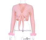 (Custom Product) Pink long sleeve fur belly top