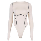 (Custom Product) Badge long sleeve bodysuit with brown outlining